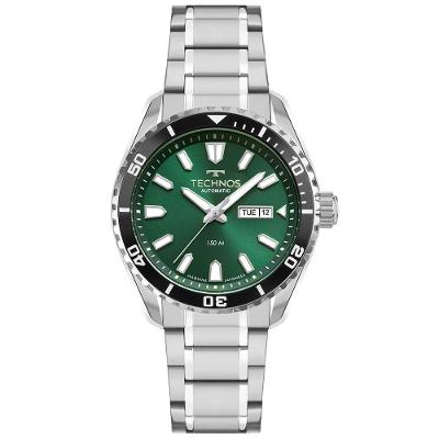Relógio Masculino 8205pm-1v Automático Aço Inox Diver Verde Prata Technos 43MM