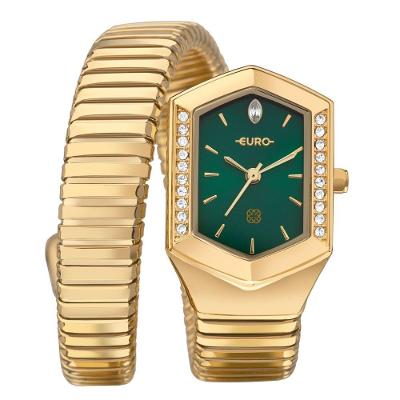 Relógio Feminino EU2035ZAP-5V Clássico em Metal com Brilho Dourado e Mostrador Verde Euro