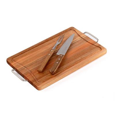 Kit Churrasco com Tábua Garfo e Faca Peixeira em Madeira de Eucalipto e Aço Inox Amadeirado Stolf
