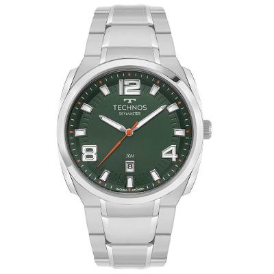 Relógio Masculino Skymaster Analógico Aço Inox Prata Mostrador Verde Technos 44MM