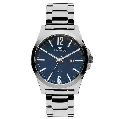 Relógio Masculino Technos Steel 2115LAY-1A Analógico com Pulseira de Aço Inox Prata Visor Azul