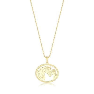 Colar VL Accessoires VLVL595 Ouro Revestido Dourado com Pingente de Menina e Cavalo Feminino