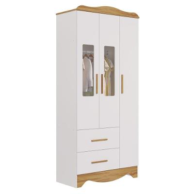 Armário Infantil Clara 3 Portas 2 Gavetas MDF 92,9CM Branco Móveis Peroba Pintura Atóxica