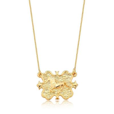 Colar VL Accessoires VLVL596 Ouro Revestido Fivela Country Cavalo Dourado Corrente 43CM