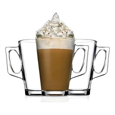 Caneca Jogo 3 Vidro 230ml Café Cappuccino Chá com Alça Lateral Transparente Carisma