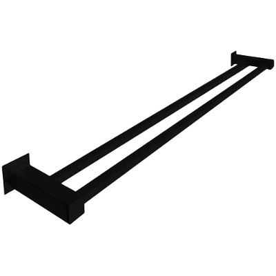 Porta-toalha Barra Dupla Inox Preto Fosco com Suporte para 2 Toalhas e Kit Instalação Carisma 60CM