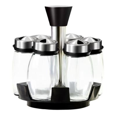 Porta Condimentos Premium Giratório Aço Inox com 6 Potes de Vidro 120ml Cozinha Inox Carisma