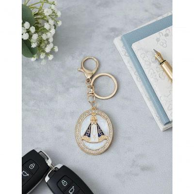 Chaveiro Linha Espiritual Metal Dourado Nossa Senhora Aparecida Dantas