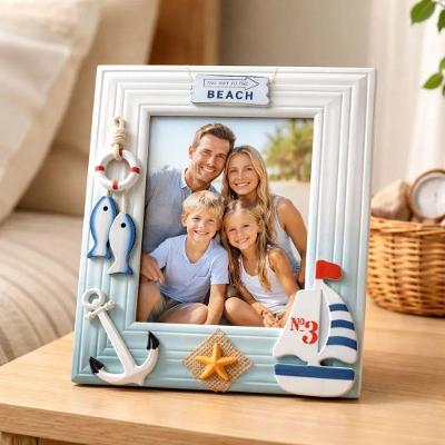 Porta Retrato Marítimo Náutico com Design Sofisticado Branco e Azul Claro Dantas 18CM