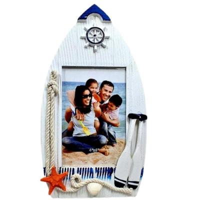 Porta Retrato a Formato de Barco Náutico com Acessórios Branco e Azul Escuro Dantas