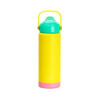 Garrafa Térmica PI7639Y Color Aço Inoxidável com Canudo e Alça Verde e Amarelo Imaginarium 590ML