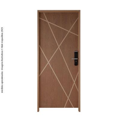 Porta de Giro Agatha Frisada em Madeira 82x210CM para Interno Natural com Fechadura Digital Agatha