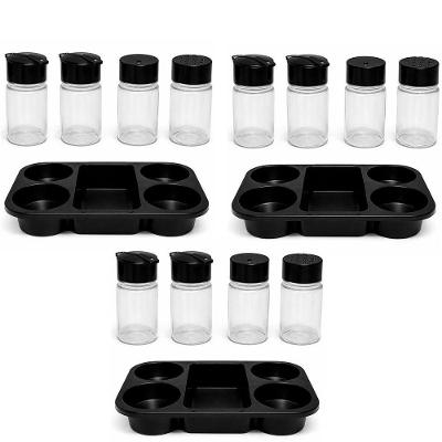 Porta Condimentos Kit 3 com 4 Frascos Organizador para Temperos com Suporte Plástico para Cozinha