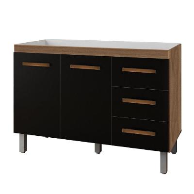 Balcão para Pia Cani 2 Portas 3 Gavetas MDP 118CM Savana e Preto Moblis Móveis