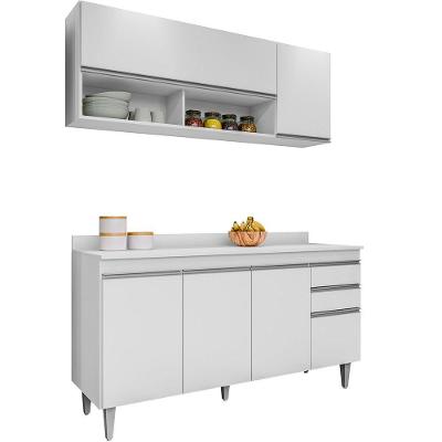 Kit Balcão 4 Portas e Armário Aéreo 150CM 2 Gavetas Branco Lupin