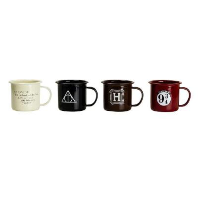 Kit 4 Canecas Ícones Harry Potter Esmaltadas Aço e Esmalte Decorativas para Chá Café Fãs da Saga