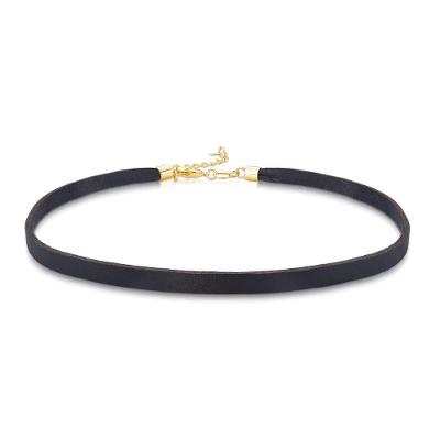 Choker VL Accessoires VLCR5575 Couro Natural Marrom com Revestimento em Ouro para Mulher