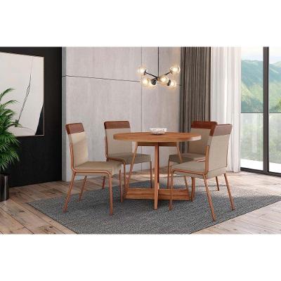 Conjunto de Jantar Átria 4 Lugares Tampo MDF Assentos Estofados Rosê 100CM Móveis Carraro