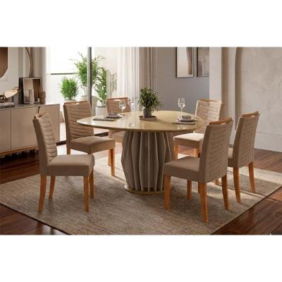 Conjunto de Mesa de Jantar Tokyo + 6 Cads Julia 6 Lugares Tampo em Vidro com Cadeiras Suede Off