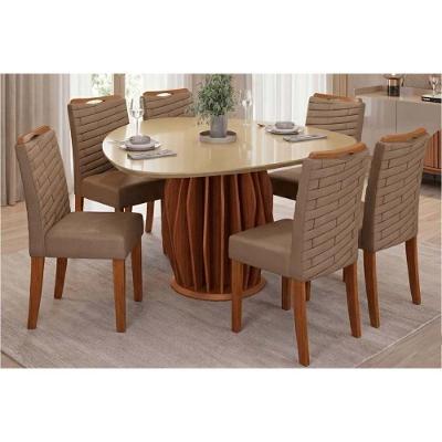 Conjunto de Jantar Tokyo 6 Lugares Tampo em Vidro Suede Kraft Freijo 136CM DJ Móveis