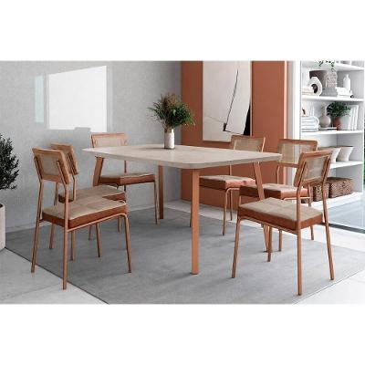 Conjunto de Jantar Stellar 6 Lugares Tampo em Madeirado Caramelo 160CM Móveis Carraro
