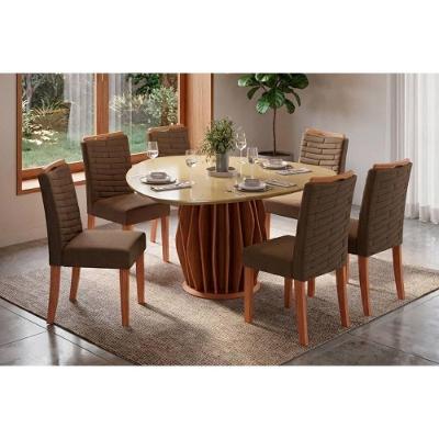 Conjunto de Jantar Tokyo + 6 Cadeiras Julia 6 Lugares Tampo em MDF Amadeirado 136CM DJ Móveis