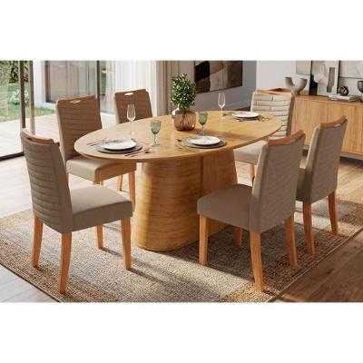 Conjunto de Jantar Ryze + 6 Cadeiras Julia 6 Lugares Tampo MDF Amadeirado 180X100CM DJ Móveis