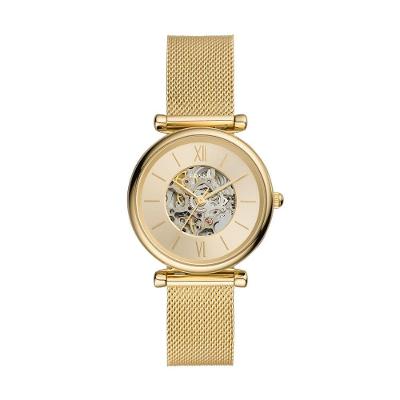 Relógio Feminino Carlie Automático Aço com Mostrador Dourado Fossil ME3250-1D 3,5CM