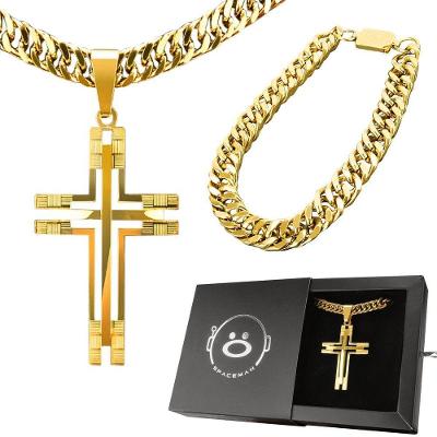 Kit de Acessórios Religioso Orizom Cordão e Pulseira Aço Inox Banhado a Ouro 60 cm Dourado Unissex