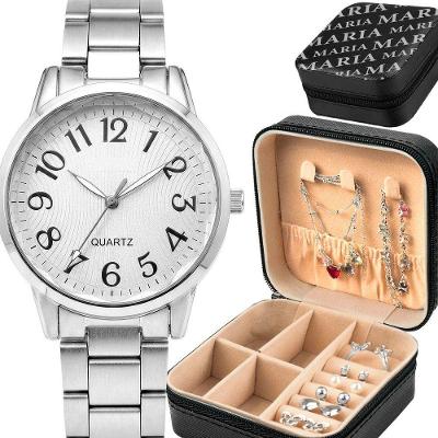Kit Acessórios Feminino Maria Analógico Aço Inox com Colar Pulseira Porta Joias Prata Orizom
