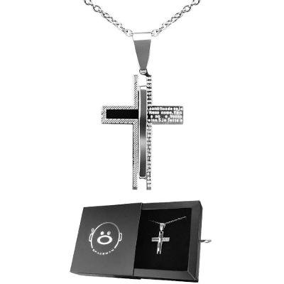 Corrente Orizom Cruz Pai Nosso em Aço Inox 60cm Prata com Pingente Masculino
