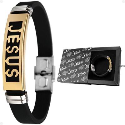 Pulseira Orizom Jesus Aco Inox 21cm Dourado Masculino Banhada Cristo
