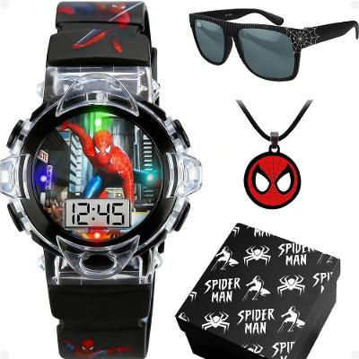 Kit Infantil Orizom Kids Homem Aranha Relógio Digital com LED Óculos de Sol Colar Vermelho