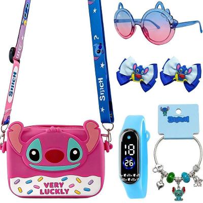 Kit Infantil Lilo & Stitch Relógio Digital com Silicone Azul com Acessórios Óculos Bolsa Orizom