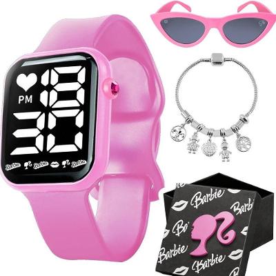 Kit Infantil Relógio Digital Kids LED com Óculos UV Pulseira Aço Inox Rosa Orizom