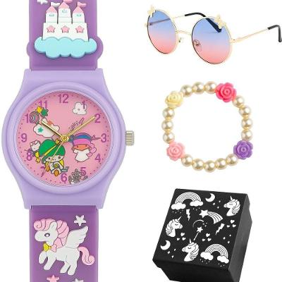 Kit Infantil Menina Orizom Kids Analógico Silicone com Óculos e Pulseira Roxo