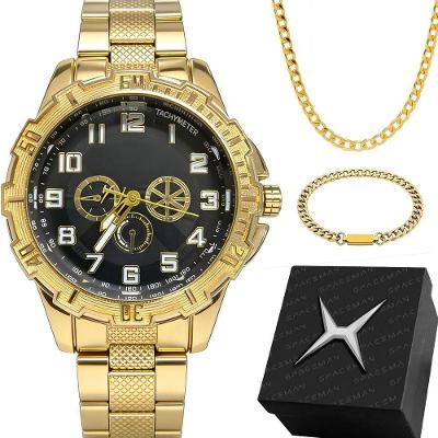 Kit Relogio Masculino Spaceman X 2026 com Pulseira Aço Inox e Cordão Orizom Caixa Ultra Premium