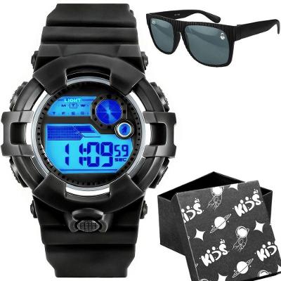 Relogio Digital Infantil Masculino Orizom Kids com Óculos de Sol em Silicone Preto com Caixa Premium