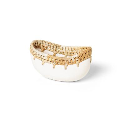 Bowl Médio em Fibra de Pandan com Detalhes em Cerâmica Decorativo Amadeirado Copa & Cia