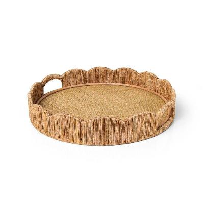 Bandeja Sienna Grande Circular em Juta com MDF e Bambu Multiuso para Sala de Jantar Amadeirado Copa