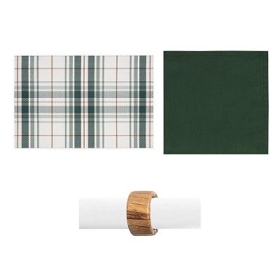 Kit de Mesa Posta São João Vichy Green com Jogo Americano Guardanapo e Anel Verde Copa & Cia