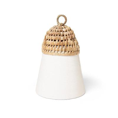 Pote Pandan Médio em Fibra de Pandan com Detalhes em Cerâmica Decorativo para Cozinha Amadeirado