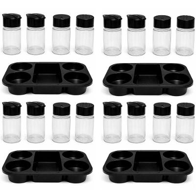 Porta Condimentos Kit 4 Frascos com Suporte Organizador Plástico para Cozinha Restaurante Preto Casa