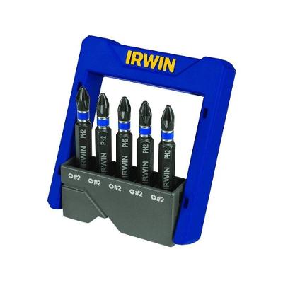 Conjunto de Pontas de Impacto Power Bit PH2 Aço Alta Qualidade Azul e Preto Irwin 5 PEÇAS