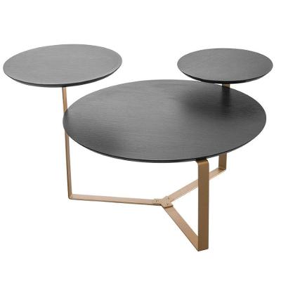 Mesa de Centro Nero Redonda MDF Aço 44CM Preto Base Dourada Artesano Móveis