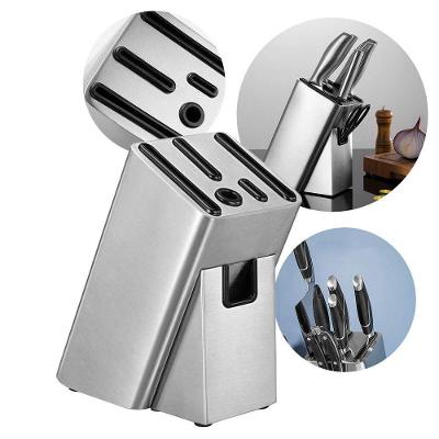 Suporte Organizador para Facas Cepo Inox 6 Compartimentos Aço Inox Antiderrapante Drenagem Inox