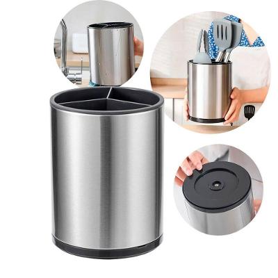 Porta Talheres Inox Utensílios Giratório Aço Inoxidável e Plástico Resistente Base 360 Graus Cozinha