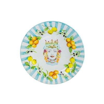 Prato de Sobremesa Bela Siciliana Pintado à Mão Cerâmica Decorativo para Mesa Luiz Salvador 20CM
