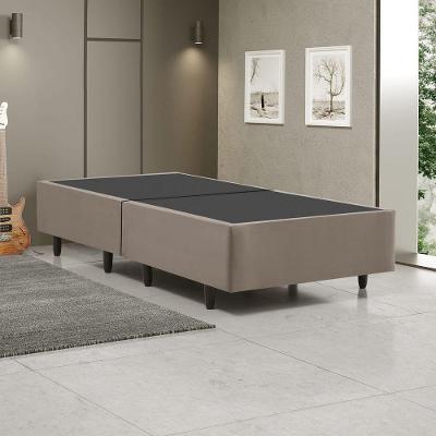 Cama Box Solteiro Base Box Dobrável Estrutura em Madeira Suede Bege Mobigu 88CM