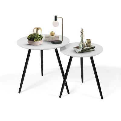 Mesa Lateral Kit 2 Unidades Quadrado MDF Aço 50CM Preto e Branco Mobigu